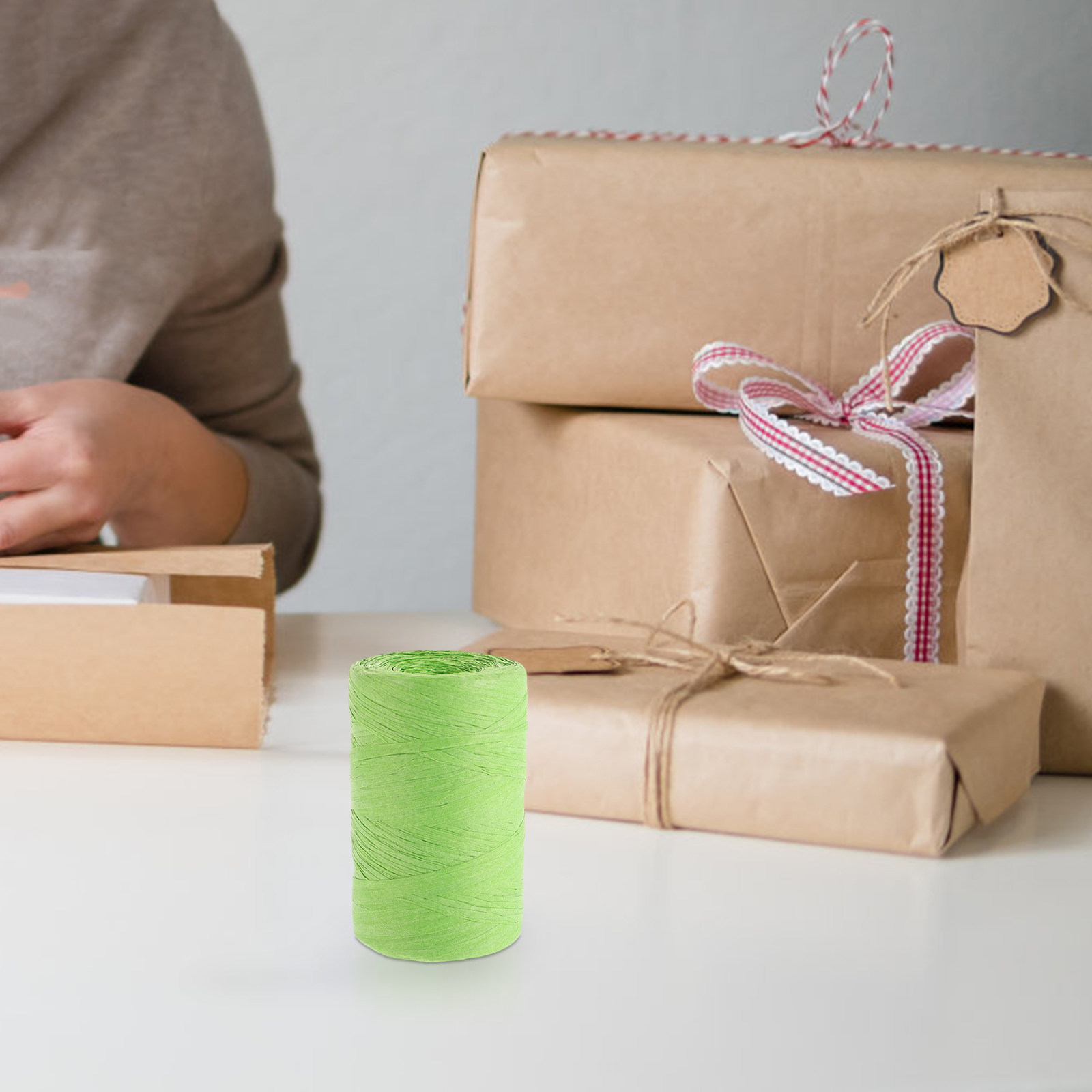 Papercraft Supply Ribbon - カラーラフィアペーパーストリング フラットリボン プレゼントボックス 花のラッピング DIYデコレーション クラフト用品