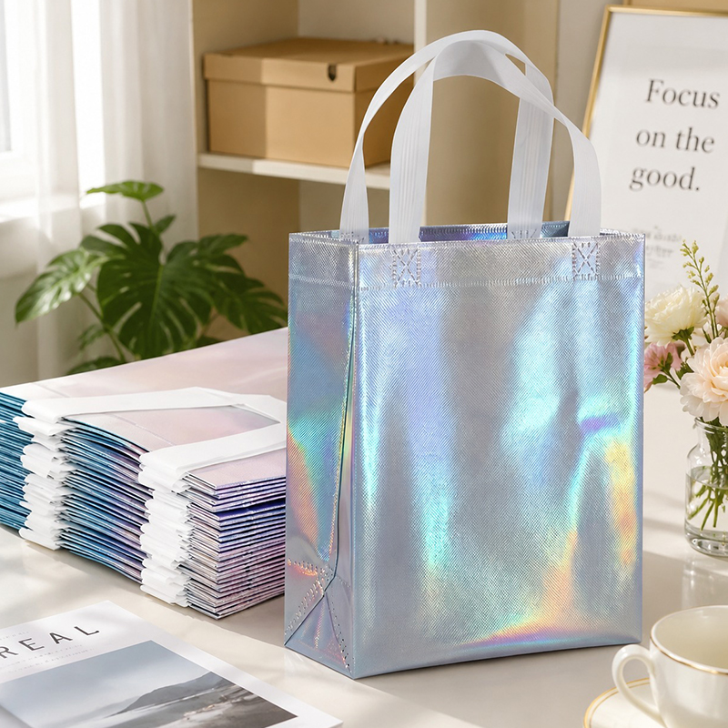 Wedding Supply Shops - 10 ピース/パック虹色レーザーショッピングバッグ白い丈夫なハンドル付き結婚式イベント記念品パーティー装飾ギフト包装用品 ZYF