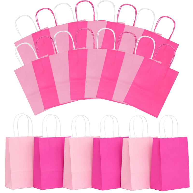 Wedding Supply Shops - 12 個のクラフト紙ショッピングバッグローズピンクカラー利用可能なトートバッグフェスティバルギフト包装パーティー記念品収納用品 ZYF