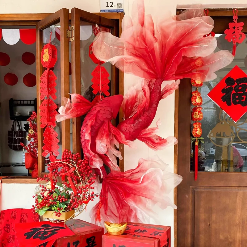 Wedding Supply Shops - 1Pc 手作り赤魚鯉シーン新年吊り下げ装飾ショッピングペンダント春祭りウェディングパーティー装飾用品