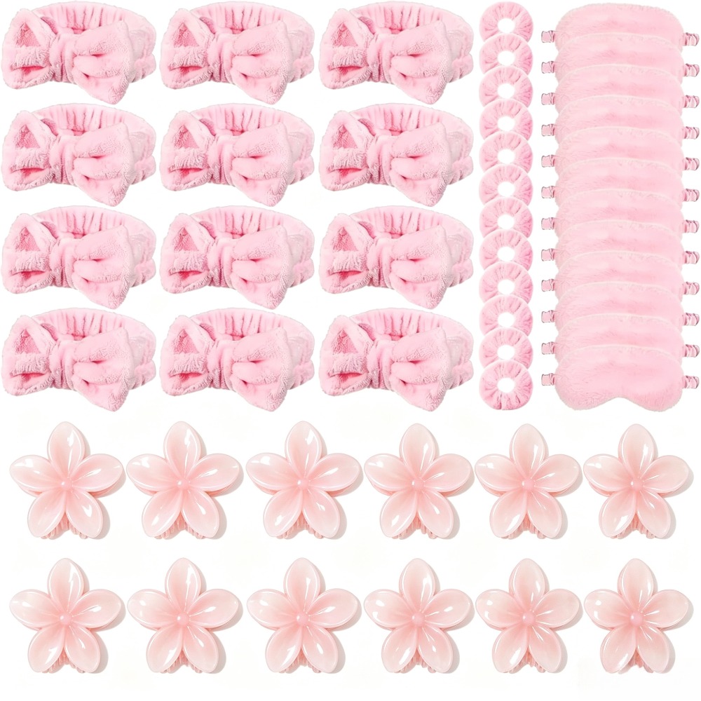 Wedding Day Supply Kit - 1/2/6/12/15セット 女性用ふわふわスパメイクアップヘアキット ソフトスリープマスク 透明ヘアクリップ シュシュ バッグ