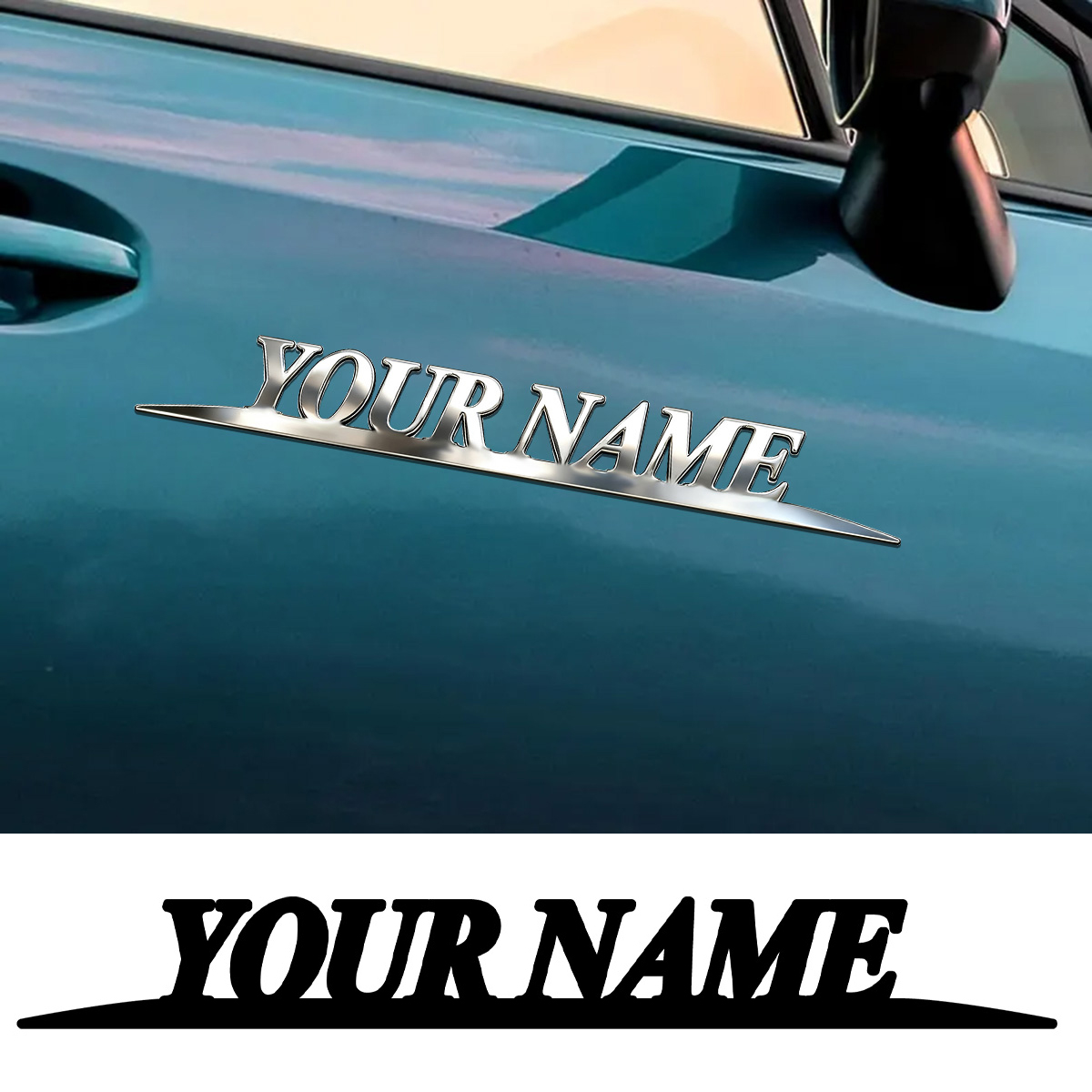 Wedding Shop - メタル製のおしゃれな「YOUR NAME」ステッカー、カスタムロゴ、車のトランク、フェンダー、リアバンパーに適用、DIYアクセサリー、パーソナライズされたバッジ