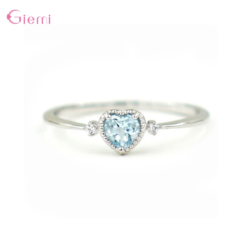 Wedding Z - 高級 925 スターリングシルバーブルーキュービックジルコン結婚指輪女性のためのミニマリスト薄型ハートジルコニアリングジュエリービジュー