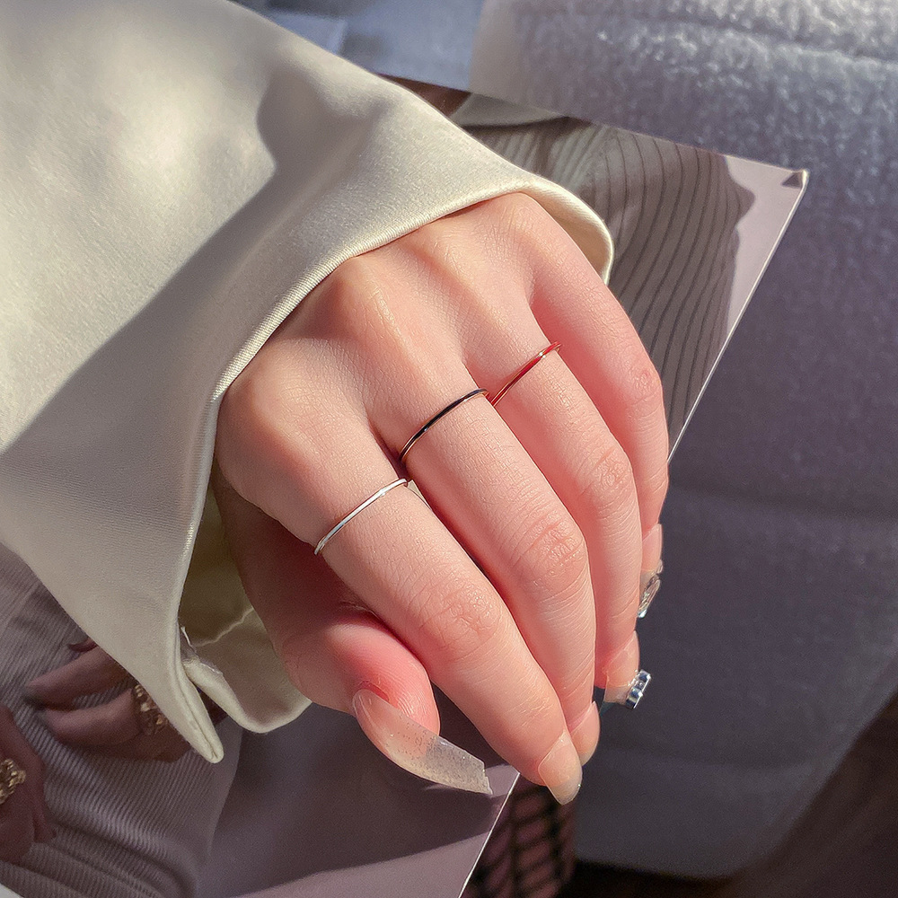 Wedding Zone - チタン鋼ローズゴールドカラー1mm薄型リング レディース テールナックルフィンガーリング エナメルファッションジュエリー ラブリング サイズ5-13