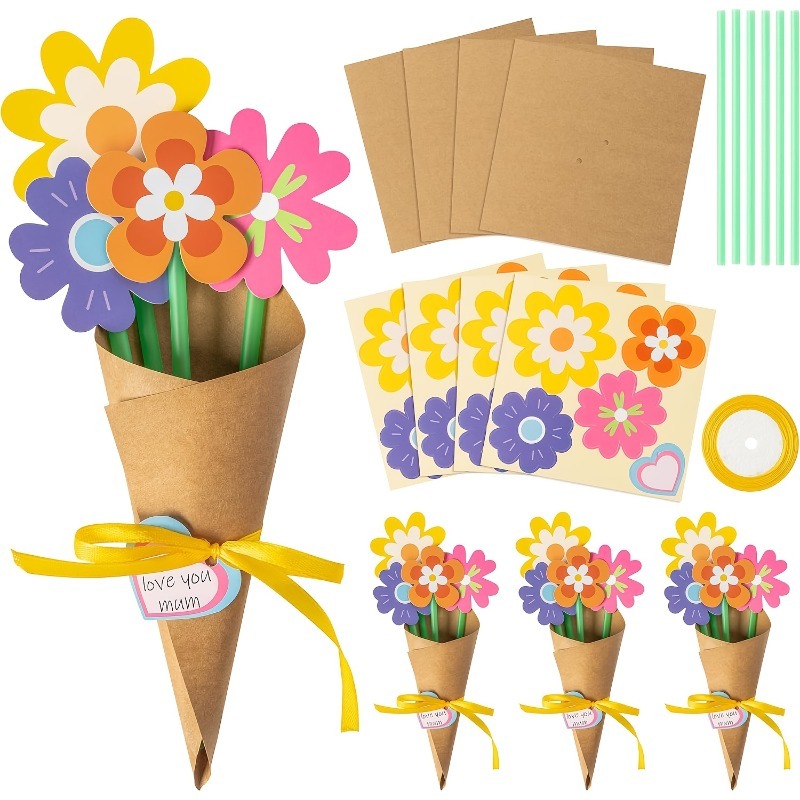 Papercraft Supply Ribbon - 100個入り DIYフラワーブーケキット 紙カードラベルリボン 手作りクラフト用品 教師へのギフト 親子の日