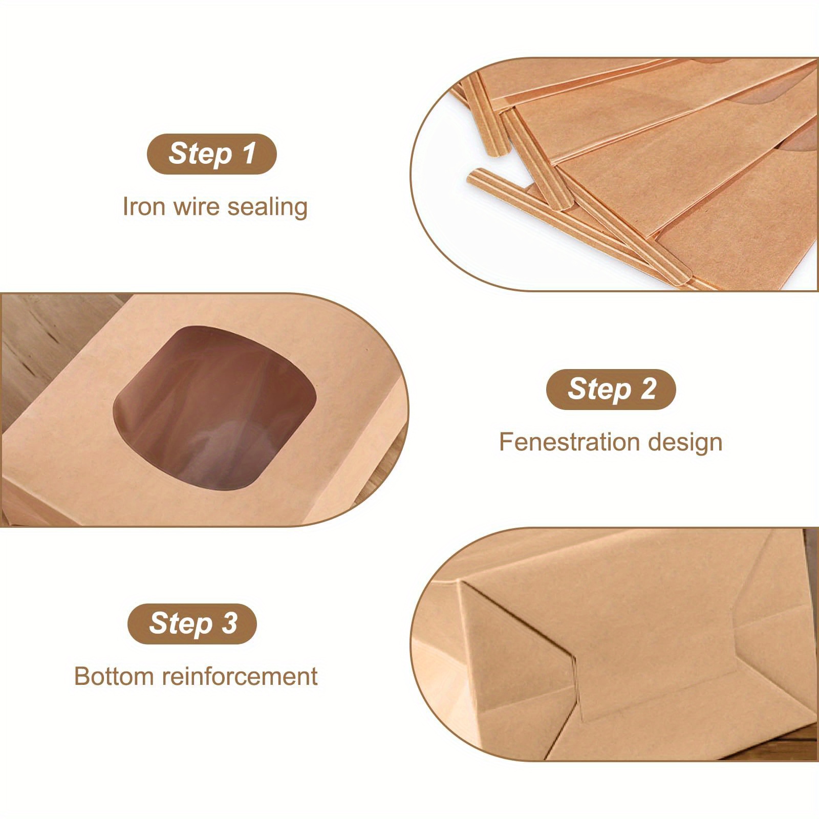 観察窓付き茶色の紙袋30枚 - 6.69X3.54X2.36 - Wedding Supply Company のレビューと価格