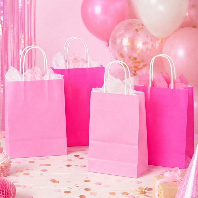 12 個のクラフト紙ショッピングバッグローズピンクカラー利用 - Wedding Supply Shops のレビューと価格
