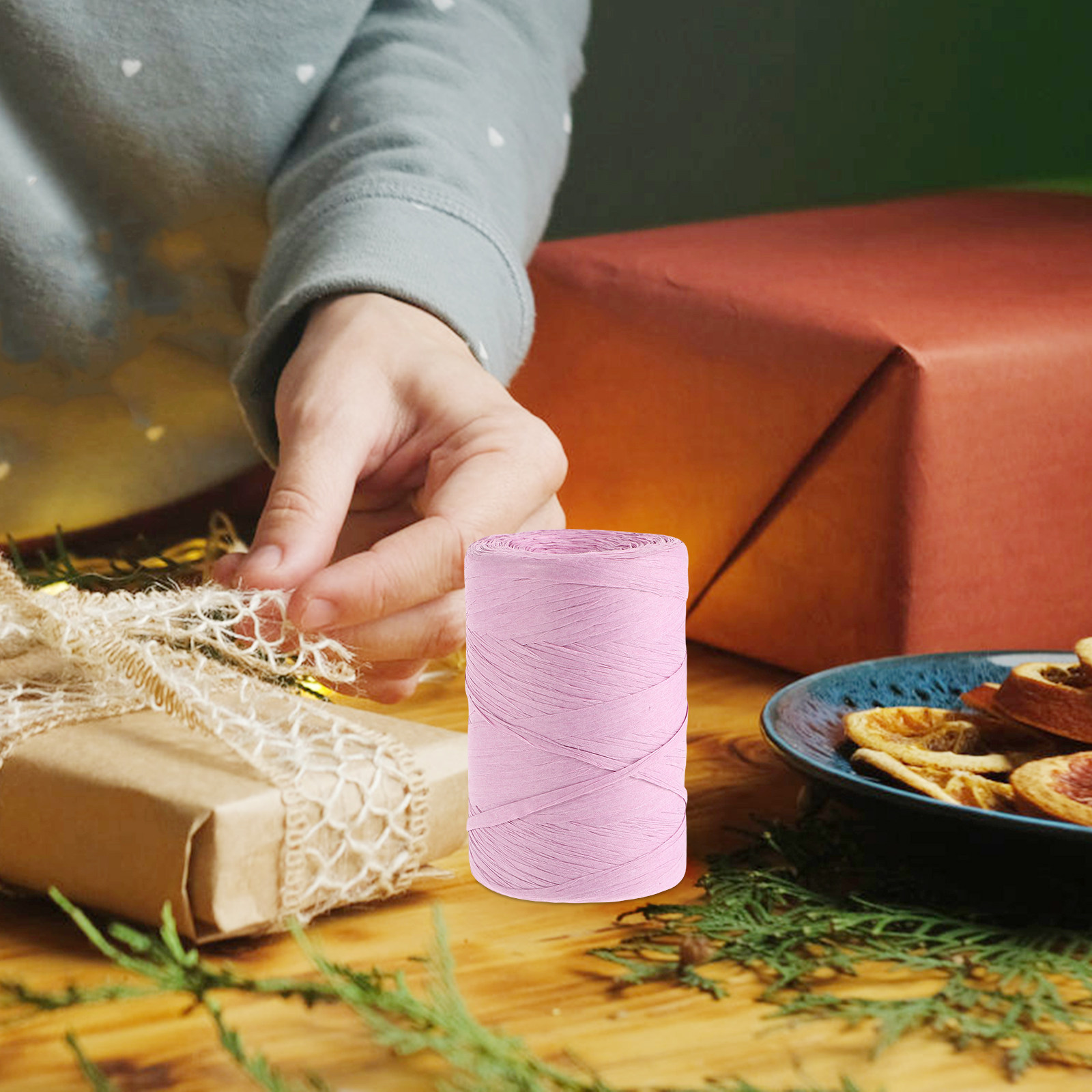 ラフィアペーパー色の平紐包装リボン、ブーケラッピング、DIY - Papercraft Supply Ribbon のレビューと価格