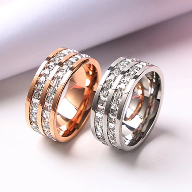 高級ローズゴールドカラー単一二列スクエアジルコンステンレス鋼 - Wedding Z のレビューと価格