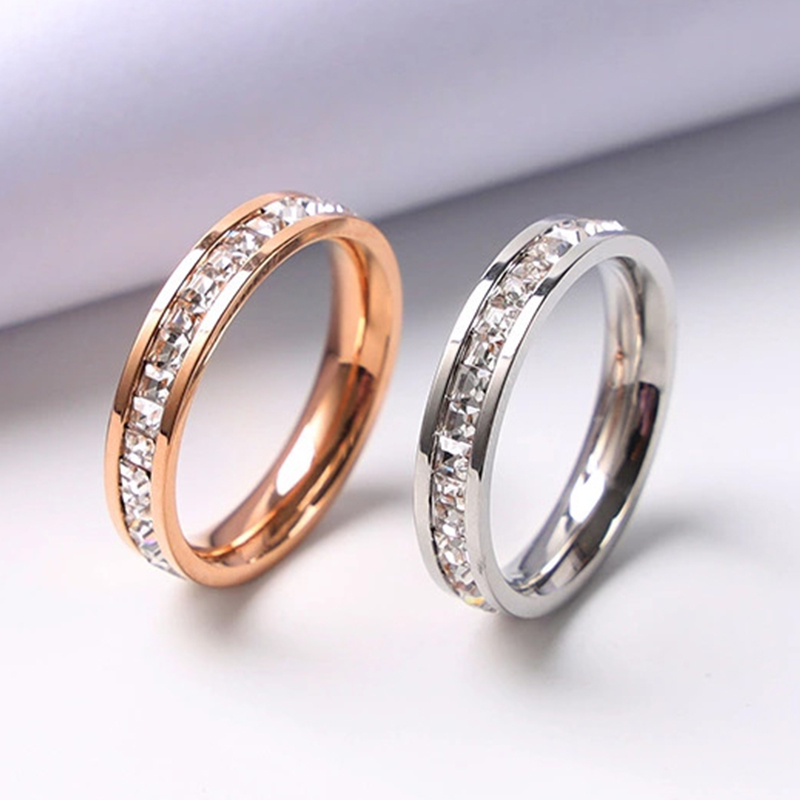 高級ローズゴールドカラー単一二列スクエアジルコンステンレス鋼 - Wedding Z のレビューと価格